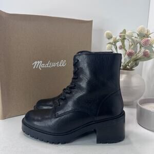 Madewell The Bradley Leather Heeled Lugsole Combat Boot Black Women's 6